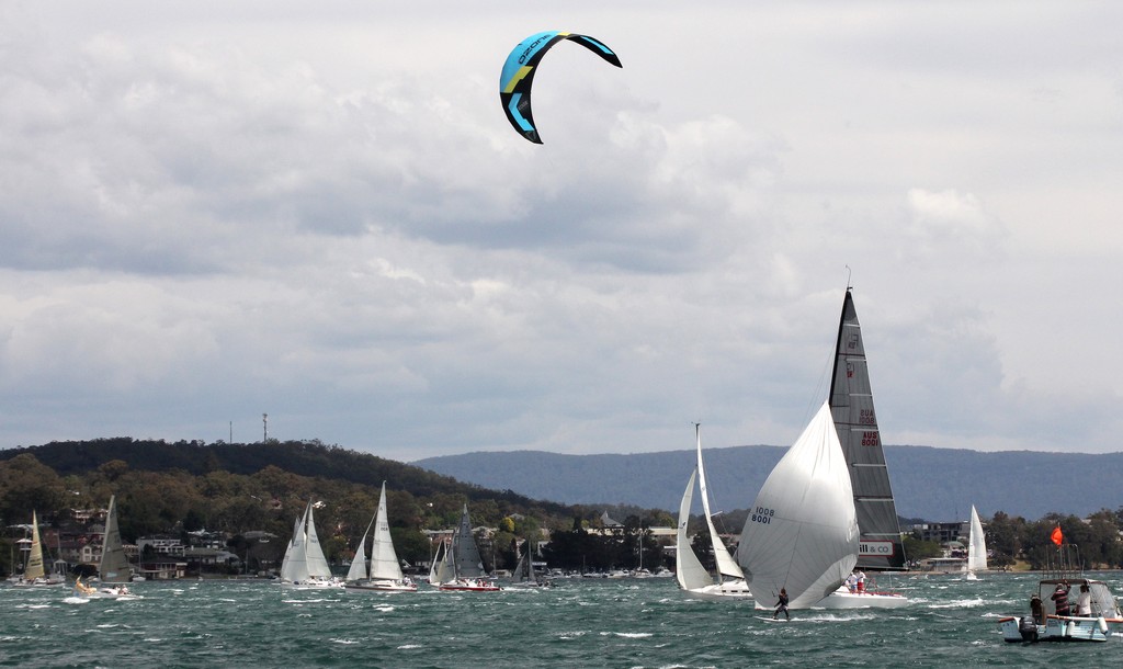 Kiteboarder at pace on the 2012 Heaven Can Wait startline &copy; Sail-World.com /AUS http://www.sail-world.com